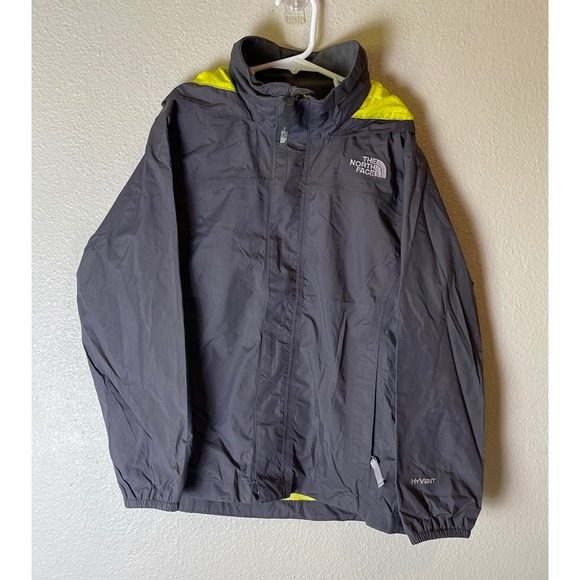 The North Face Gray Yellow Hyvent Hooded Rain Jacket Kids Size S - Picture 1 of 11